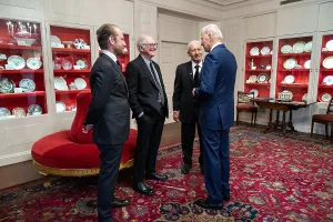 Professional Prints: President Joe Biden speaks with director Barry Levinson