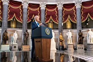 Group Portrait Prints: President Joe Biden speaks in National Statuary Hall on the one-year anniversary of the January 6 attack on the US