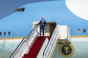 Middle East Prints: President Joe Biden strands at the top of the stairs of Air Force One