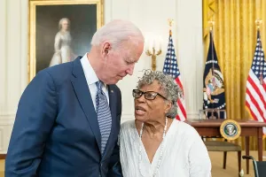 Slavery Prints: President Joe Biden talks with Opal Lee