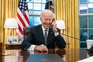 Lcgr202108 Prints: President Joe Biden talks on the phone with Katherine Tai