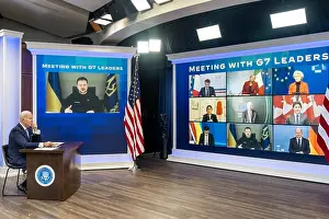 Technology Prints: President Joe Biden in a virtual meeting with G7 leaders and Ukrainian President Volodymyr Zelenskyy