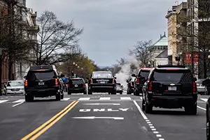 Limousine Prints: President Joe Biden's motorcade driving through Washington