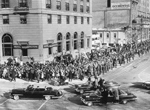 Limousine Prints: President John Kennedy and First Lady Jacqueline Kennedy in lead car of the Inaugural Parade