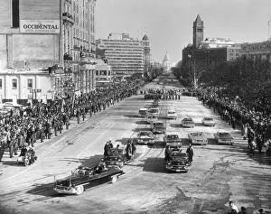 Limousine Prints: President John Kennedy and First Lady Jacqueline Kennedy in lead car of the Inaugural Parade