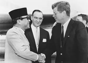 Handshake Prints: President John Kennedy greets Indonesia's neutralist President Sukarno