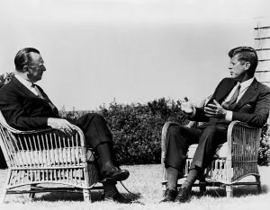 Cronkite Prints: President John Kennedy is interviewed by newsman Walter Cronkite outside the president's Hyannis Port home