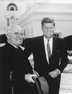 John Fitzgerald Prints: President John Kennedy and former President Harry Truman outside the White House