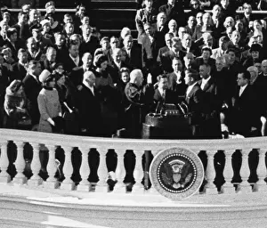 Lcgr1502 Prints: President John Kennedy takes the oath of office administered by Chief Justice Earl Warren