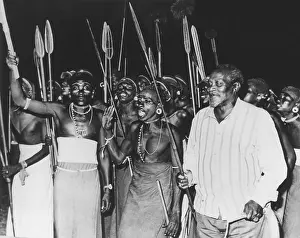 Kenya Prints: President Jomo Kenyatta joined in tribal dancing of the Rendille Tribe at Embu