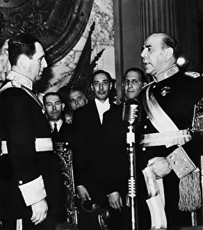 Juan Prints: President Juan Peron receives the sash of office in Buenos Aires, Argentina, June 4, 1946