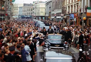 President Kennedy is cheered by the citizens of Dublin, Ireland, on Aug. 28, 1963