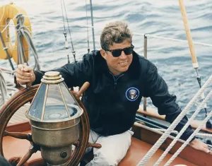 Rhode Island Prints: President Kennedy sailing aboard the US Coast Guard yacht Manitou in Narragansett Bay