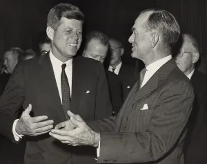 Domestic Politics Prints: President Kennedy talking with Arkansas Senator William Fulbright during a reception at the Capitol
