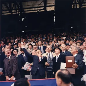 Throwing Prints: President Kennedy throws out first ball on Opening Day of 1961 Baseball Season