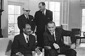 Lyndon Prints: President Lyndon B. Johnson, seated with Anwar Sadat, in the Oval Office, Feb.2, 1966