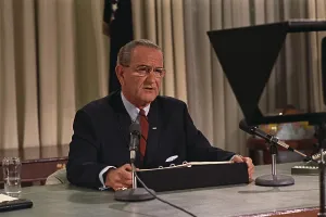President Lyndon Johnson announcing his intention not to run for re-election