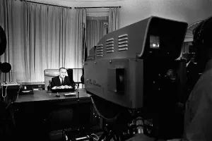 Riots Prints: President Lyndon Johnson delivering a televised address concerning civil unrest in American cities after the Detroit