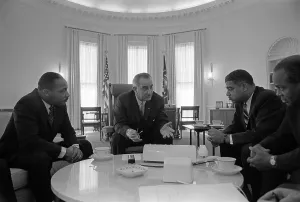 Domestic Politics Prints: President Lyndon Johnson meets with Civil Rights leaders in the second month of his presidency