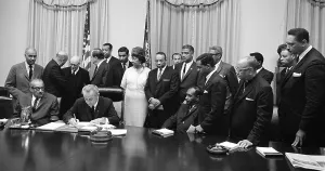 Assassinations Prints: President Lyndon Johnson met with Civil Rights leaders before the National Cathedral memorial service for Martin Luther