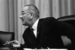 Expression Prints: President Lyndon Johnson speaking in a Cabinet Meeting on Vietnam. July 27, 1965