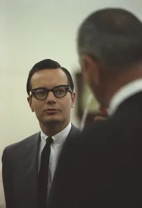 Images Dated 7th March 2012: President Lyndon Johnson Speaks with Bill Moyers
