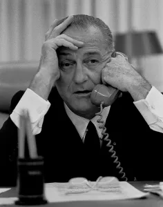 Hand Gestures Prints: President Lyndon Johnson on the telephone in the White House. July 17, 1965