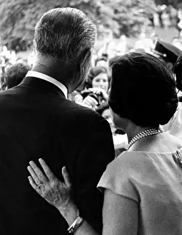 Public Prints: President Lyndon Johnson and wife Lady Bird during a White House ceremony