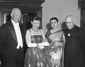 Evening Dress Prints: President and Mamie Eisenhower with Indira Gandhi and Jawaharlal Nehru
