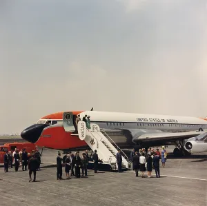 Latin American Prints: President and Mrs. Kennedy about to leave Air Force One in Mexico City. Jan. 29, 1962