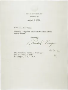 December Prints: President Nixon's letter of resignation was addressed to Secretary of State Henry Kissinger