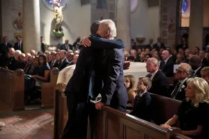 Jill Prints: President Obama hugs Vice President Joe Biden after delivering a eulogy at Beau Bidens funeral mass