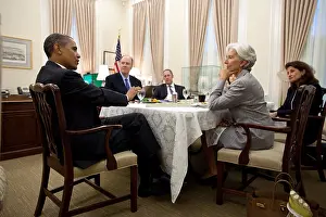 Christine Prints: President Obama talks with Christine Lagarde