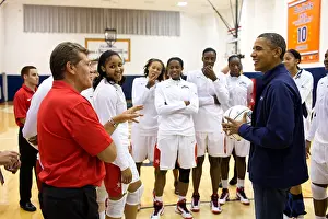 Basketball Players Prints: President Obama talks coach Geno Auriemma and the U