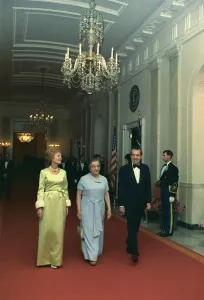 Israel Prints: President and Pat Nixon with Israeli Prime Minister Golda Meir in evening attire at the White House