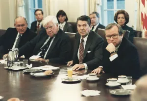 Conservatives Prints: President Reagan meeting with Congress after the invasion of Grenada in the Cabinet Room