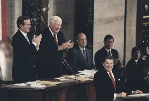 Speeches Prints: President Reagan receives a standing ovation during his the State of the Union Address to Congress