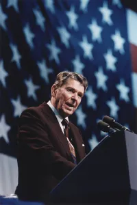 Conservatives Prints: President Reagan speaking at a rally for Representative Broyhill in Greensboro North Carolina