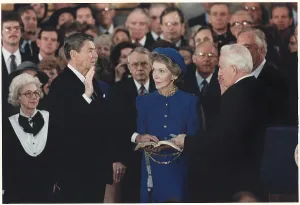Inaugurations Prints: President Reagan was sworn in on Inaugural Day inside the U