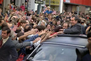 Images Dated 6th March 2009: President Richard M. Nixon's motorcade being swarmed by people during a campaign event