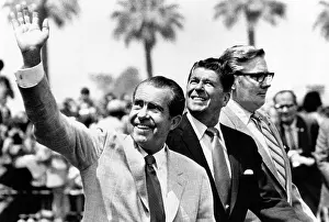 President Richard Nixon, Gov. Ronald Reagan, and Donald Johnson, Administrator of Veterans Affairs in Loma Linda, California