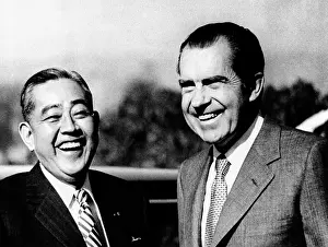 East Asians Prints: President Richard Nixon and Japanese Prime Minister Eisako Sate share a laugh on the first of two days of private talks