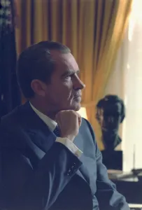 Hand To Chin Prints: President Richard Nixon in a self-consciously posed official portrait taken in the Oval Office