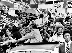 Supporters Prints: President Richard Nixon shakes hands with bystanders on his 80-mile motorcade campaign swing through Northeast Ohio