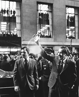 Financial District Prints: President Richard Nixon waves to crowd on Broad Street in the Financial District of NYC