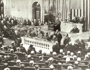 Microphones Prints: President Roosevelt delivering the State of the Union address