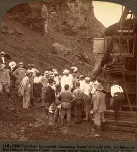 Machinery Prints: President Roosevelt discussing America's task with workmen at Bas Obispo
