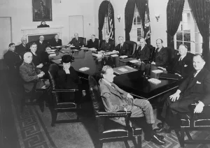 World War Two Prints: President Roosevelt meeting with his war cabinet in Washington, D.C. Dec, 19, 1941