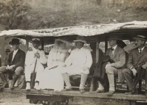 Inspection Prints: President Theodore and Edith Roosevelt travel on a small railway car in Panama