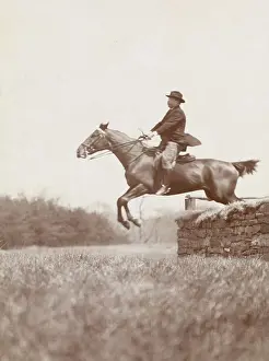 Jumper Prints: President Theodore Roosevelt, on horseback jumping over stone wall
